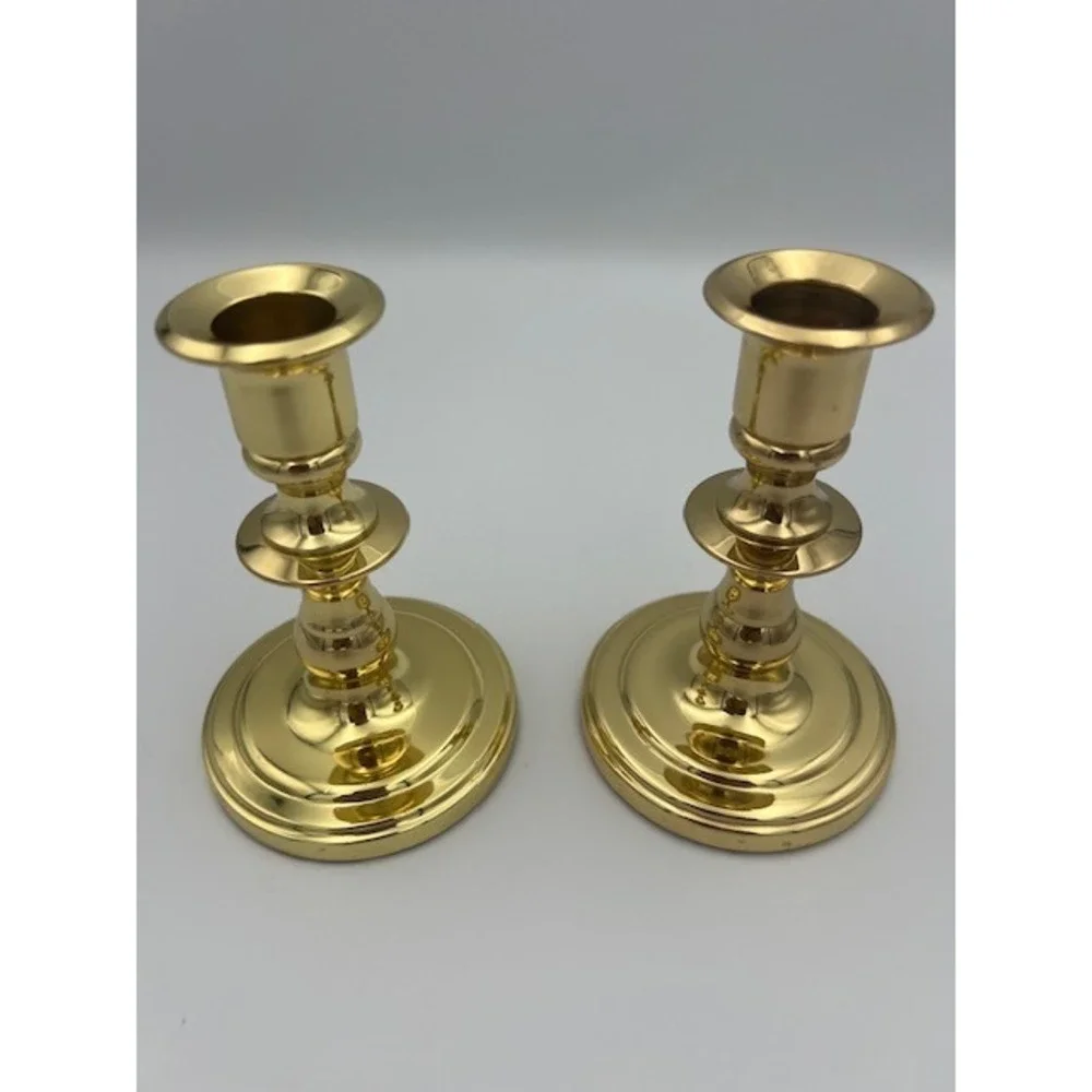 Baldwin Polished Brass Candlestick Holders Set of 2 Forged in America 5 in